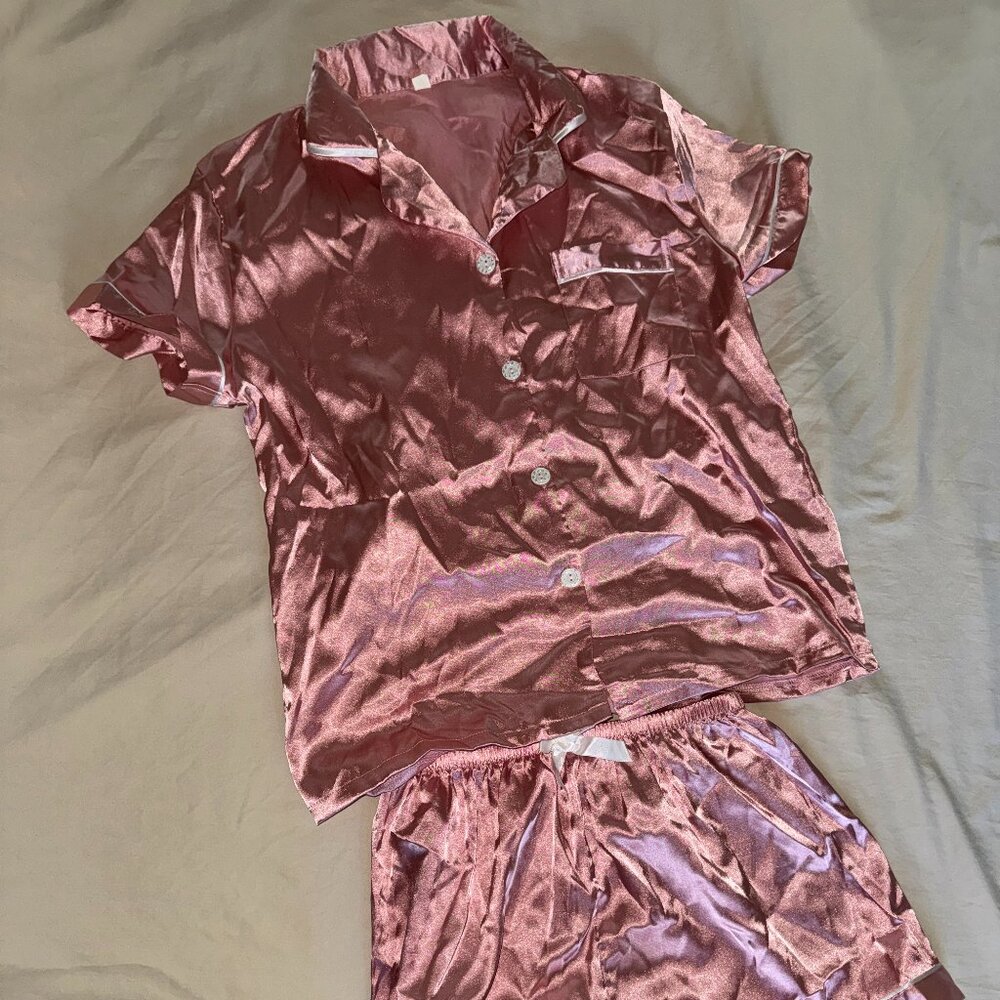 Pink Silk-like Pajama Set